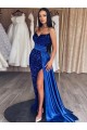 Royal Blue Sheath Sweetheart Sleeveless Long Sweep Train Velvet Sequin Prom Dress