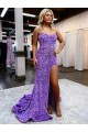 Lavender A-Line Sweetheart Sleeveless Long Court Train Velvet Sequin Prom Dress