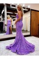 Lavender A-Line Sweetheart Sleeveless Long Court Train Velvet Sequin Prom Dress