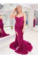 Sheath Sweetheart Sleeveless Long Sweep Train Velvet Sequin Prom Dress