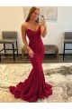 Burgundy Sheath Sweetheart Sleeveless Long Sweep Train Velvet Sequin Prom Dress