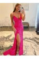 Long V-Neck Sleeveless Sweep Train Velvet Sequin Prom Dress