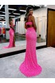 Sheath Long V-Neck Sleeveless Sweep Train Velvet Sequin Prom Dress