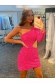 Sheath One Shoulder Long Sleeves Short Velvet Sequin Prom Dress