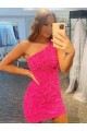 One Shoulder Sheath Sleeveless Short Velvet Sequin Prom Dress