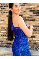 Sheath One Shoulder Sleeveless Short Velvet Sequin Royal Blue Prom Dress