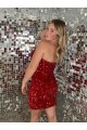 Burgundy Sheath Sweetheart Sleeveless Short Velvet Sequin Prom Dress