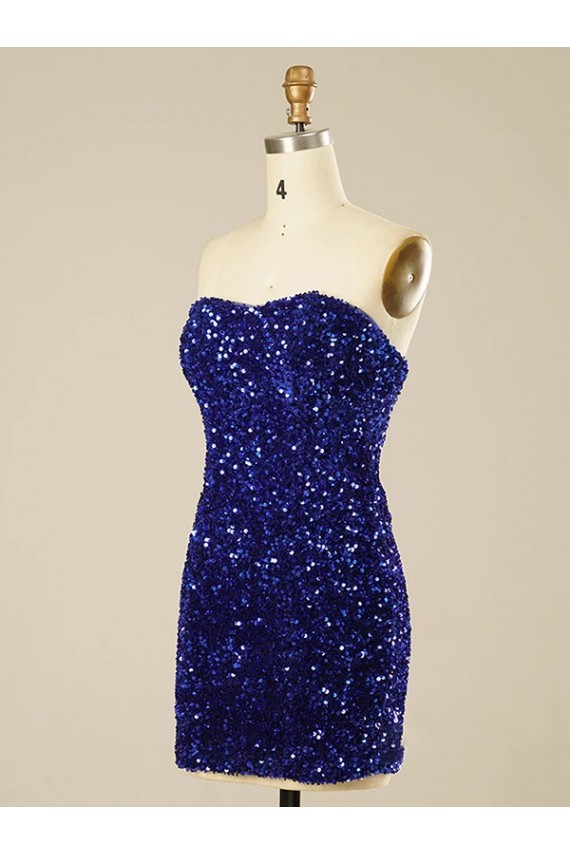 Sheath Sweetheart Sleeveless Short Velvet Sequin Prom Dress