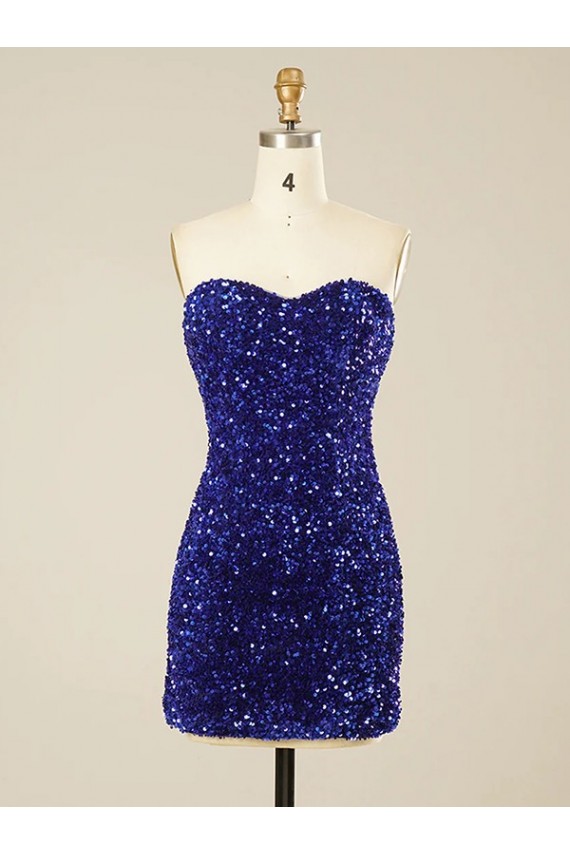 Sheath Sweetheart Sleeveless Short Velvet Sequin Prom Dress