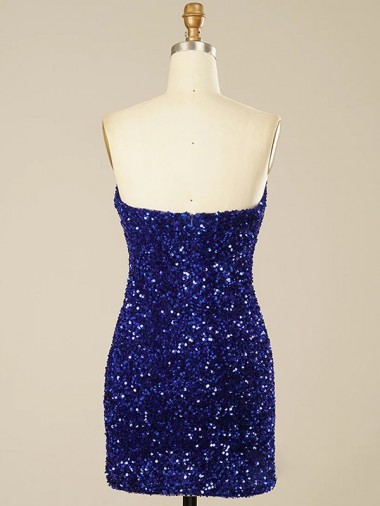 Sheath Sweetheart Sleeveless Short Velvet Sequin Prom Dress