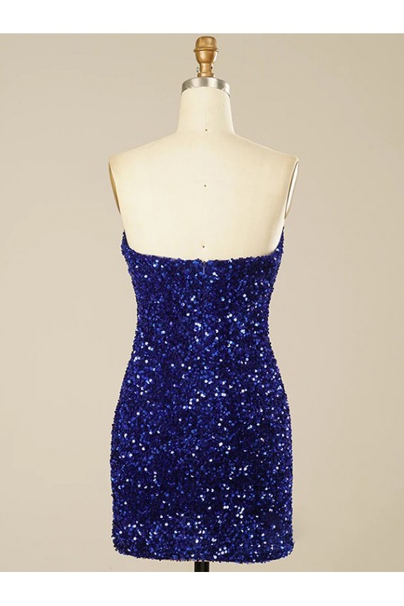 Sheath Sweetheart Sleeveless Short Velvet Sequin Prom Dress
