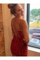 Royal Blue Sheath V-Neck Sleeveless Short Velvet Sequins Prom Dress