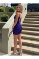 Short Royal Blue Sheath V-Neck Sleeveless Velvet Sequin Prom Dress