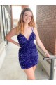 Sheath Sleeveless Short Velvet Sequin V-Neck Prom Dress