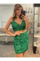 Shamrock Green Sheath V-Neck Sleeveless Short Velvet Sequin Prom Dress